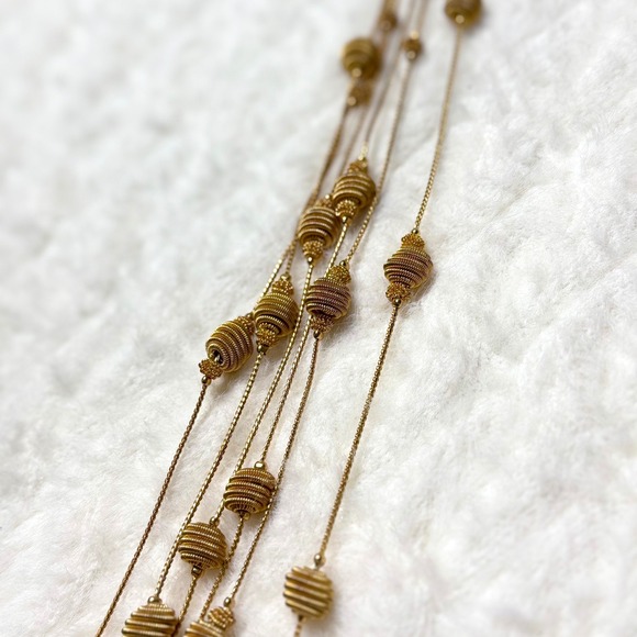 Jewelry - Vintage Trifari 3 Strand Gold Tone Necklace Woven‎ Bead Accent Clasp Closure